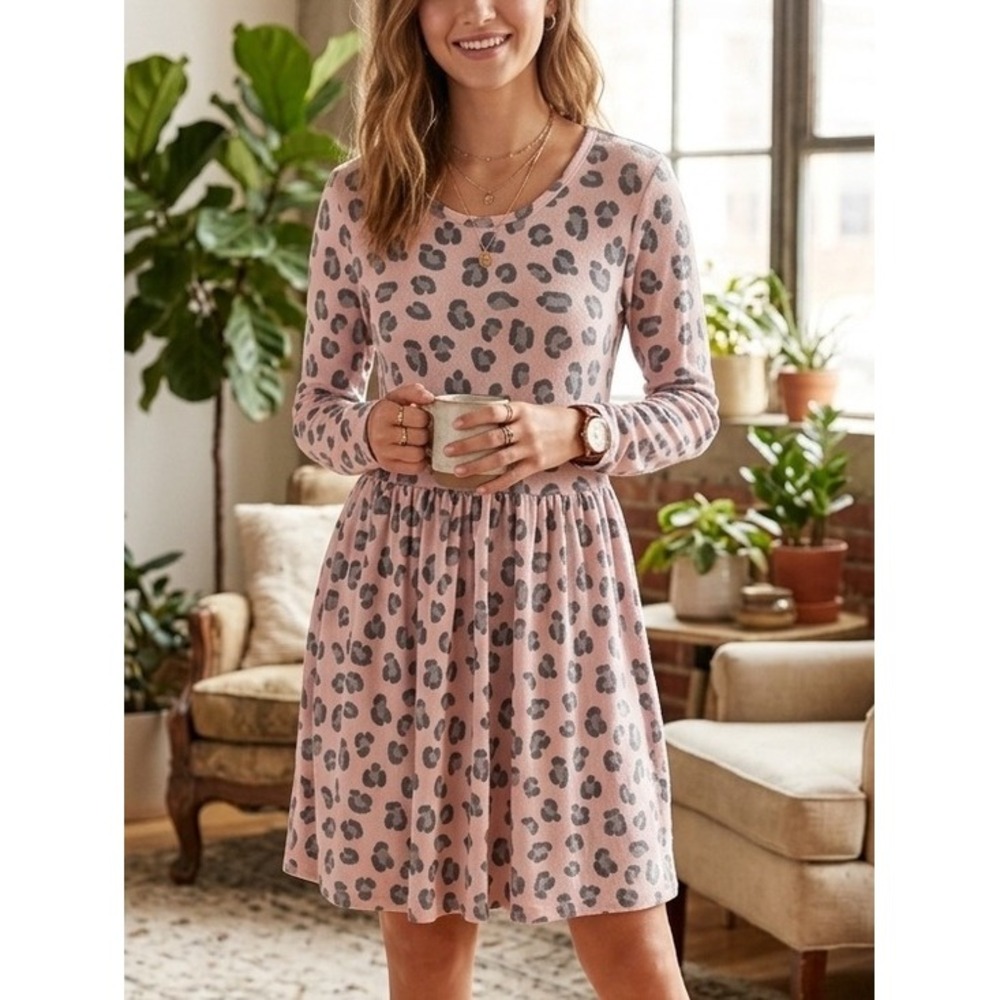 Cat & Jack Pink Leopard Print Long-Sleeve Girls Dress